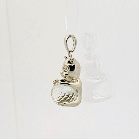 Brand New Sterling Silver Adorable Cat Kitten Pendant Charm Clear Crystal Ball - Picture 4 of 10